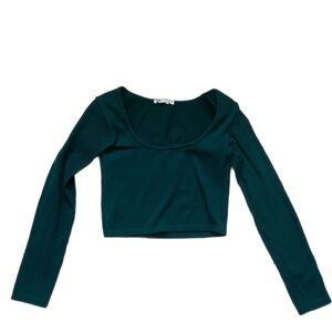 Zara Teal Long Sleeve Crop Top